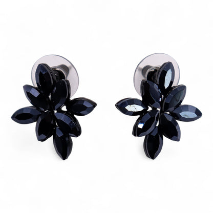 Vintage Crystal Earrings - Flowers - Jet Black