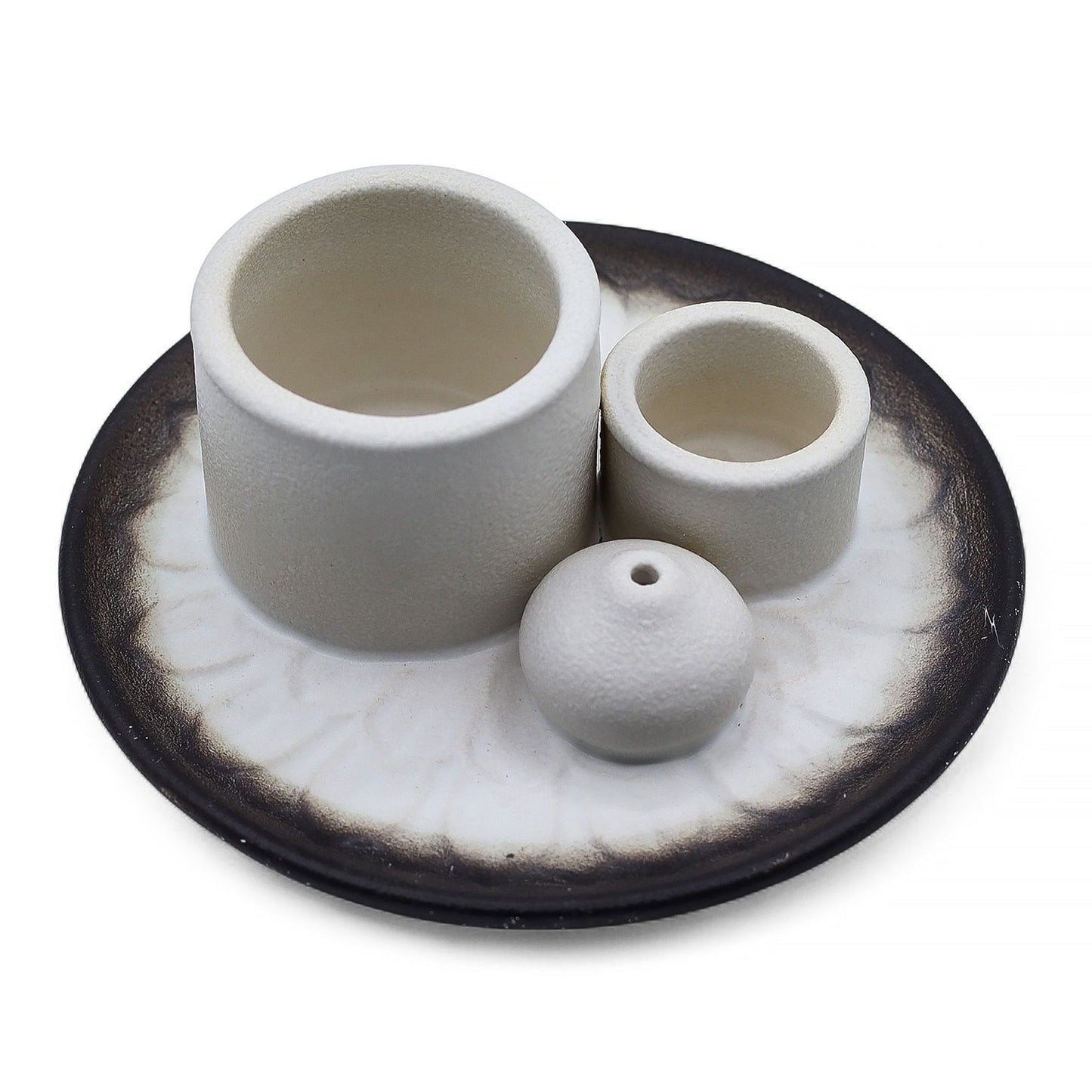 Ceramic holder for Palo Santo and Incense - Mandala - White and Gray