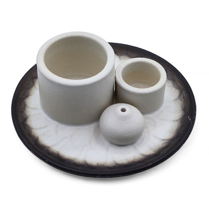 Ceramic holder for Palo Santo and Incense - Mandala - White and Gray