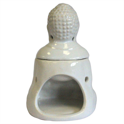 Seated Buddha Oil Burner - White