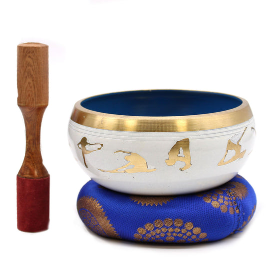 Large Tibetan Singing Bowl Set - Yoga Movement - White/Blue 14cm