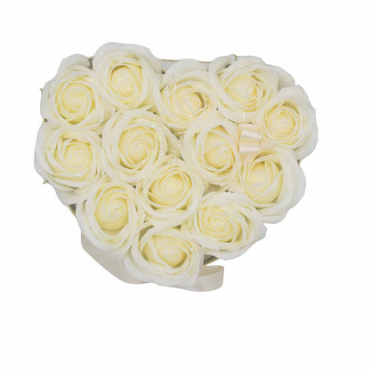 Gift Box - Soap Flower 13 Cream Roses - heart