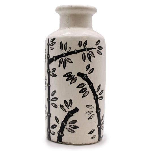 Retro Ceramic Vase with Bamboo Motif - Natural
