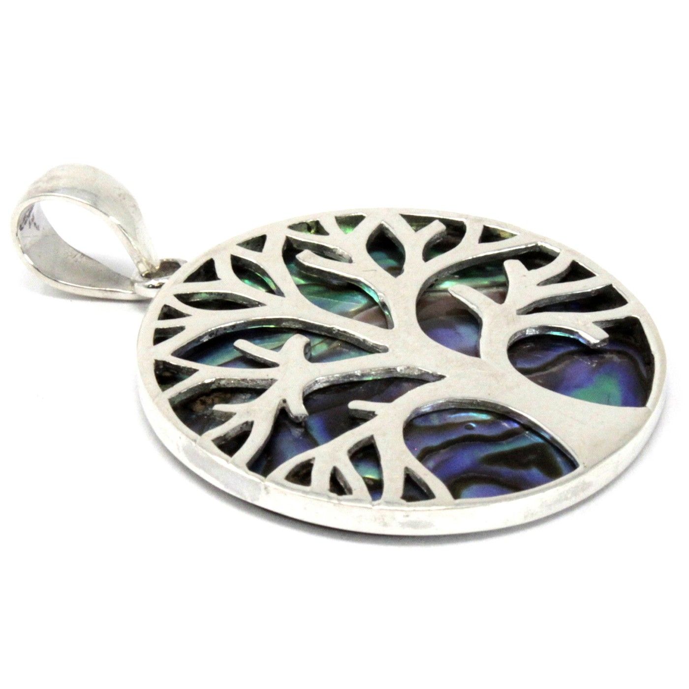 Silver Tree of Life Pendant 30mm - Abalone