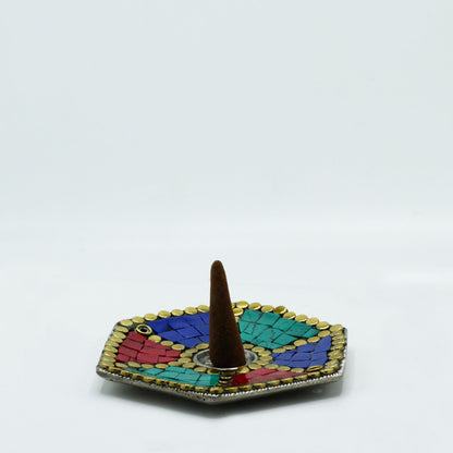 Hexagonal Plate Tibetan Decoration Incense Holder Cone and Stick