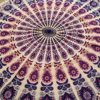Pequeño Mandala Redondo de Algodón (130 cm) - Púrpuras del pavo real