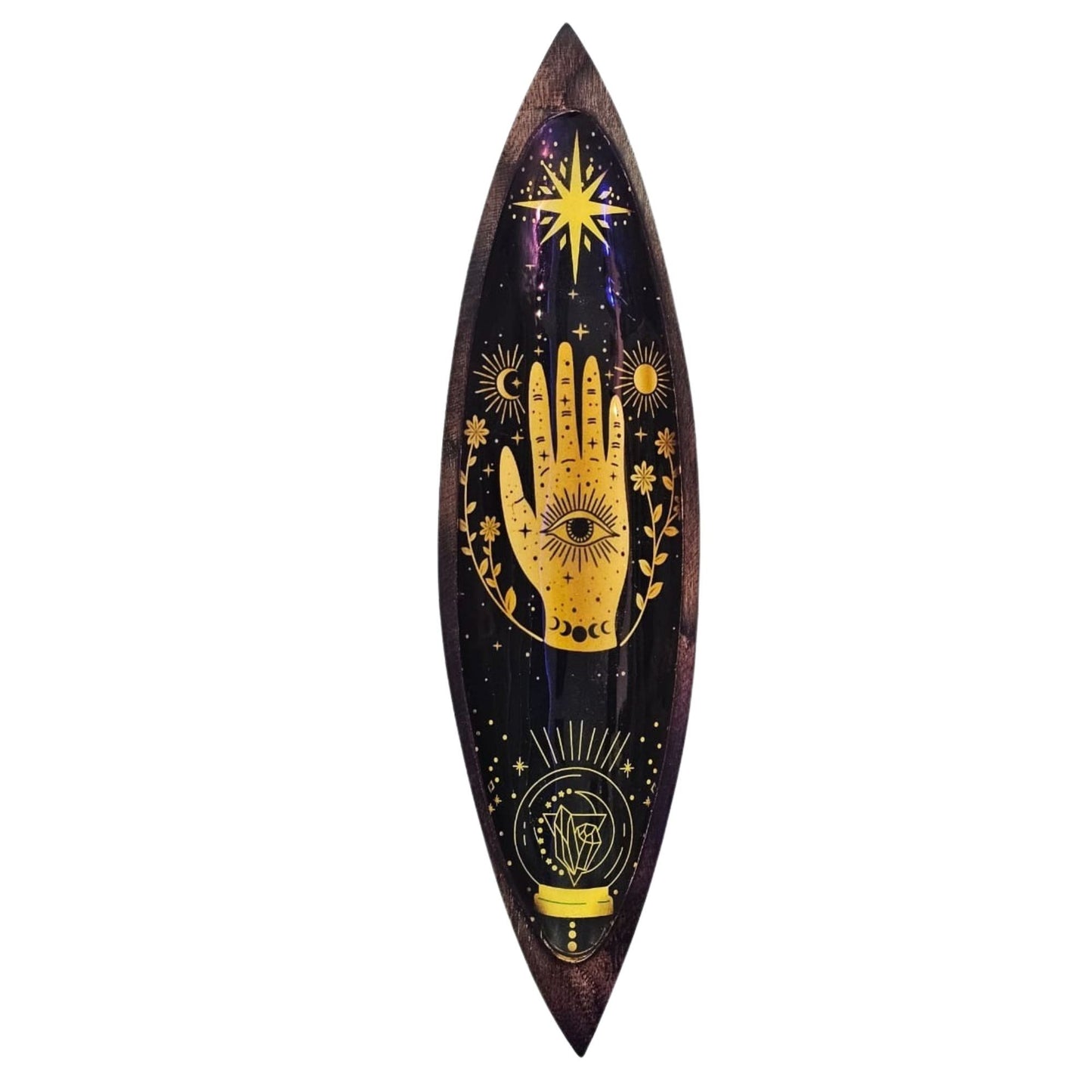 Enameled Incense Holder - Mango Wood - Hamsa