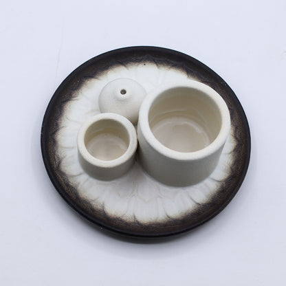 Ceramic holder for Palo Santo and Incense - Mandala - White and Gray