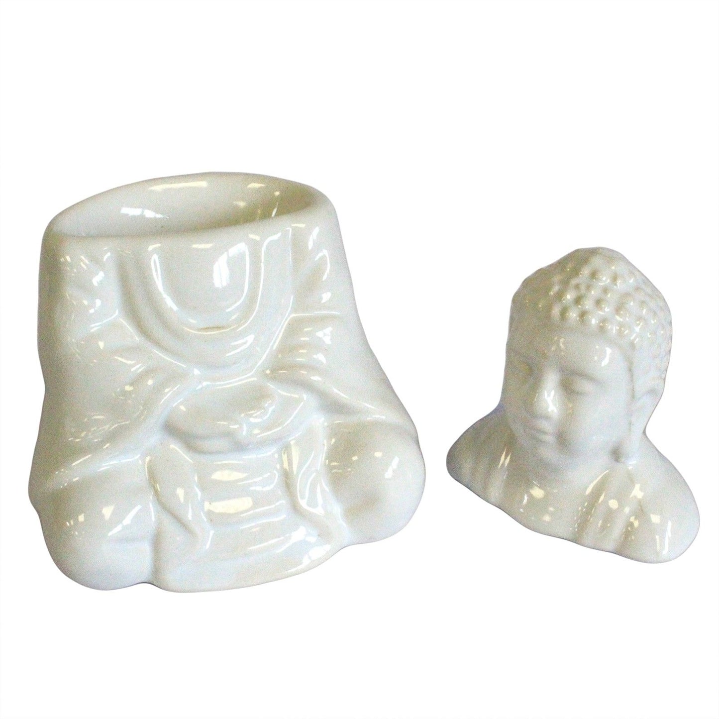 Seated Buddha Oil Burner - White