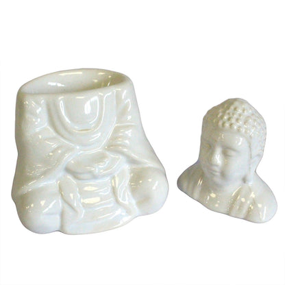 Seated Buddha Oil Burner - White