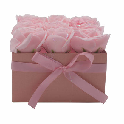 Gift Box - Soap Flower 9 Pink Roses - Square