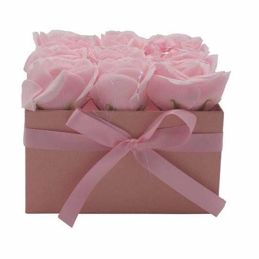Gift Box - Soap Flower 9 Pink Roses - Square