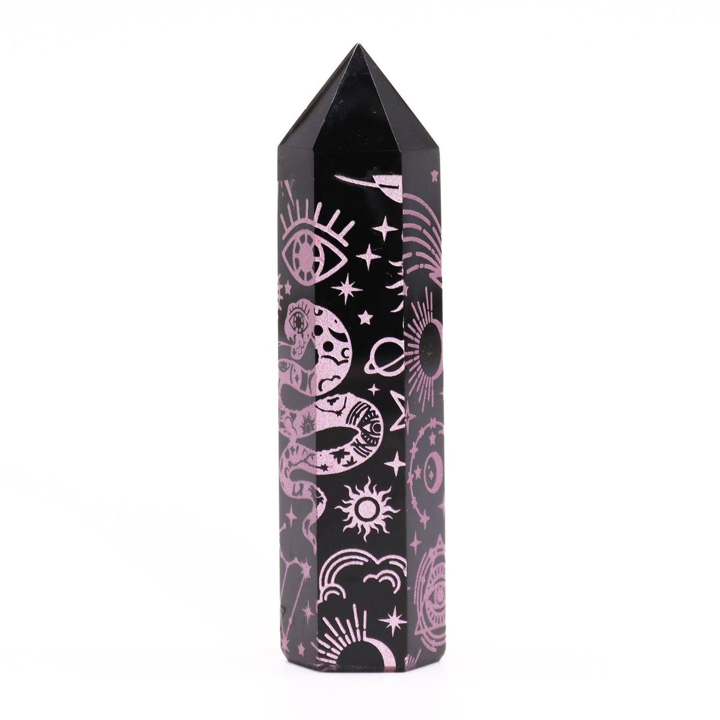 Black Obsidian Points (approx 60-70 gm 9cm) - Mystical History - Pink
