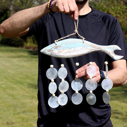 Fish Carving in Washed Blue and Natural Drop