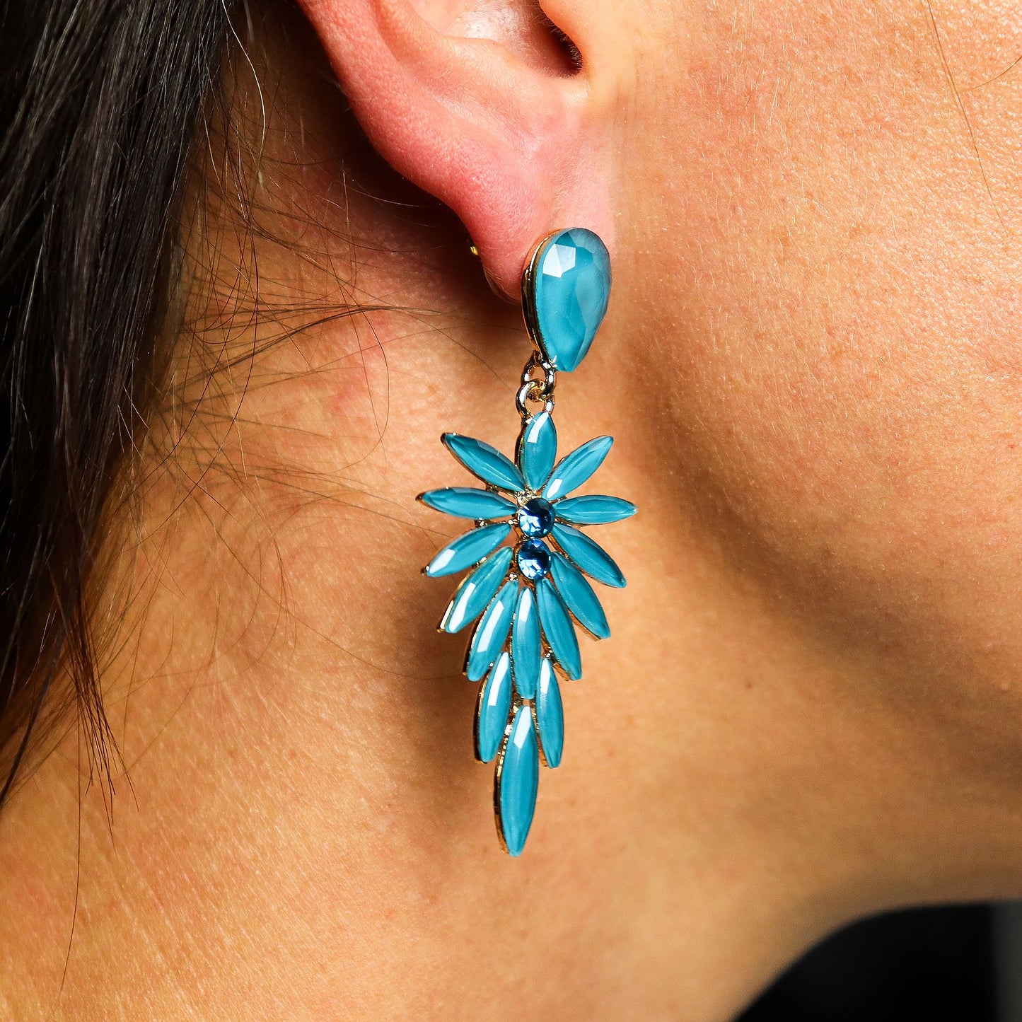 Pendientes de Cristal Vintage - Largo - Verde Turquesa