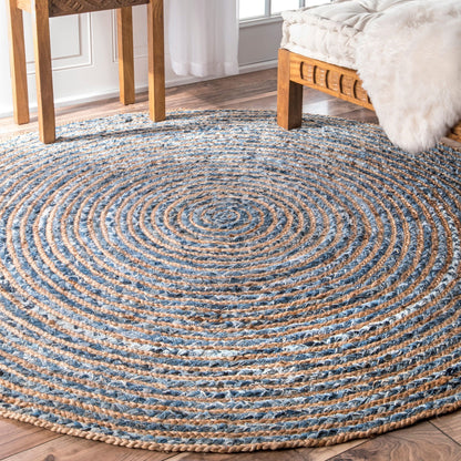 Round Jute and Denim Recycling Rug - 90 cm