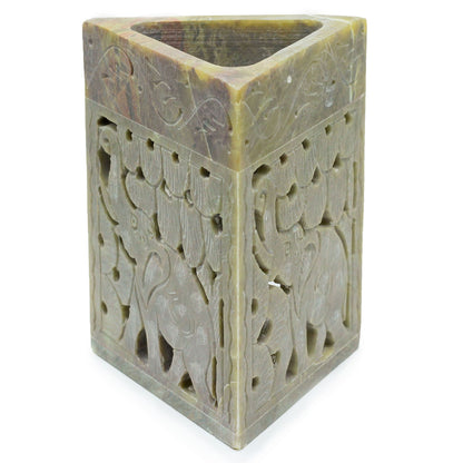 Triangular soapstone oil burner 11x9cm - Elephant