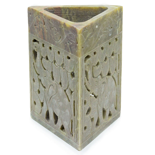 Triangular soapstone oil burner 11x9cm - Elephant