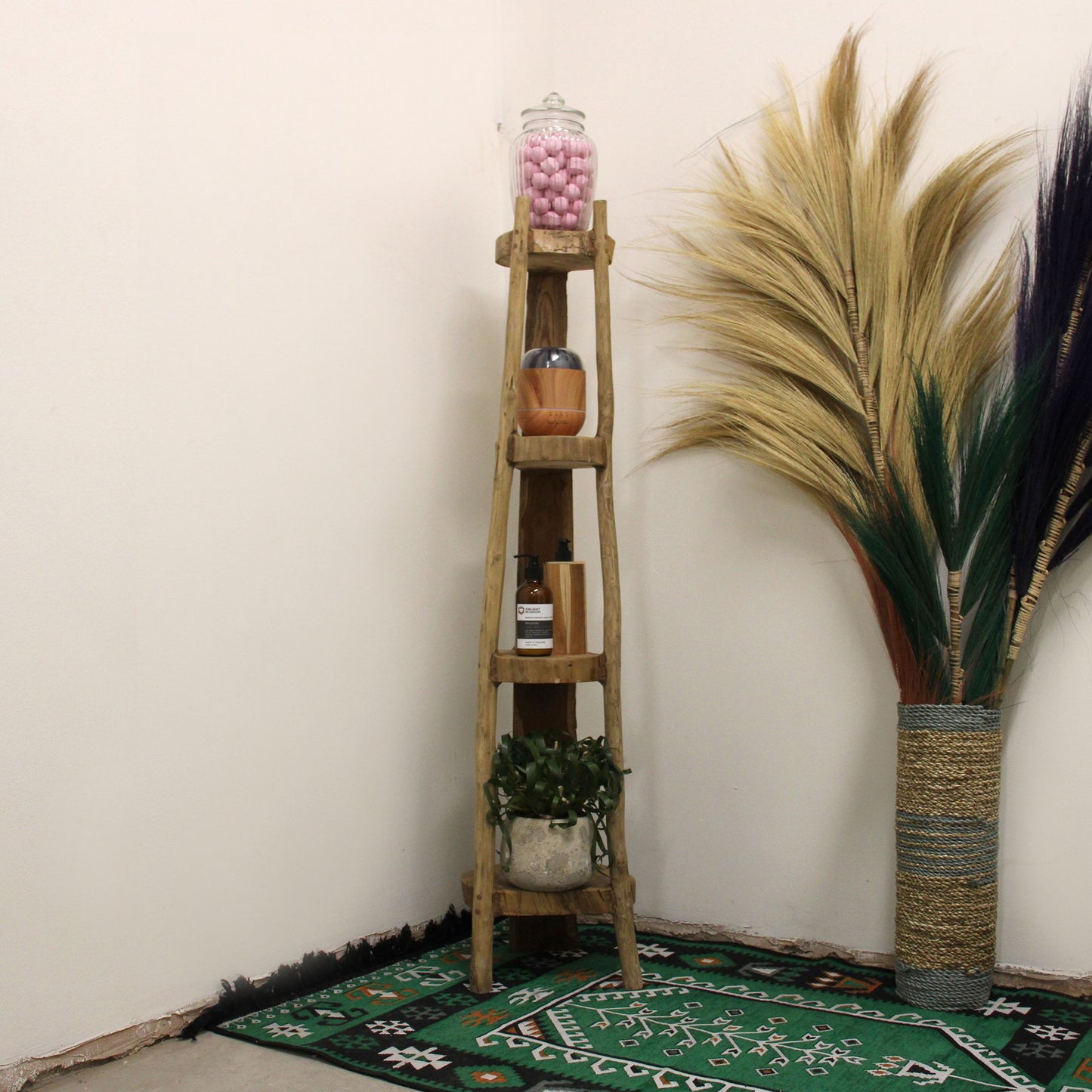 Corner Unit 4 Shelves Natural Teak - 135cm height