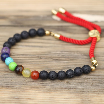 Pulsera de hilo rojo con Piedras Vólcanicas