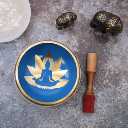 Large Tibetan Singing Bowl Set - Yoga Movement - White/Blue 14cm