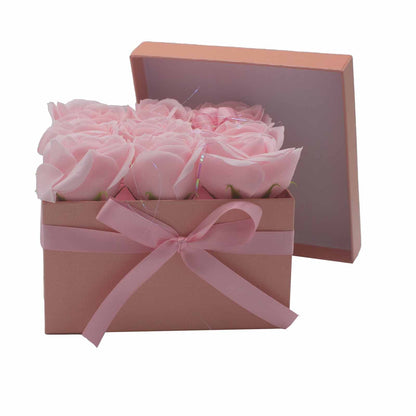 Gift Box - Soap Flower 9 Pink Roses - Square