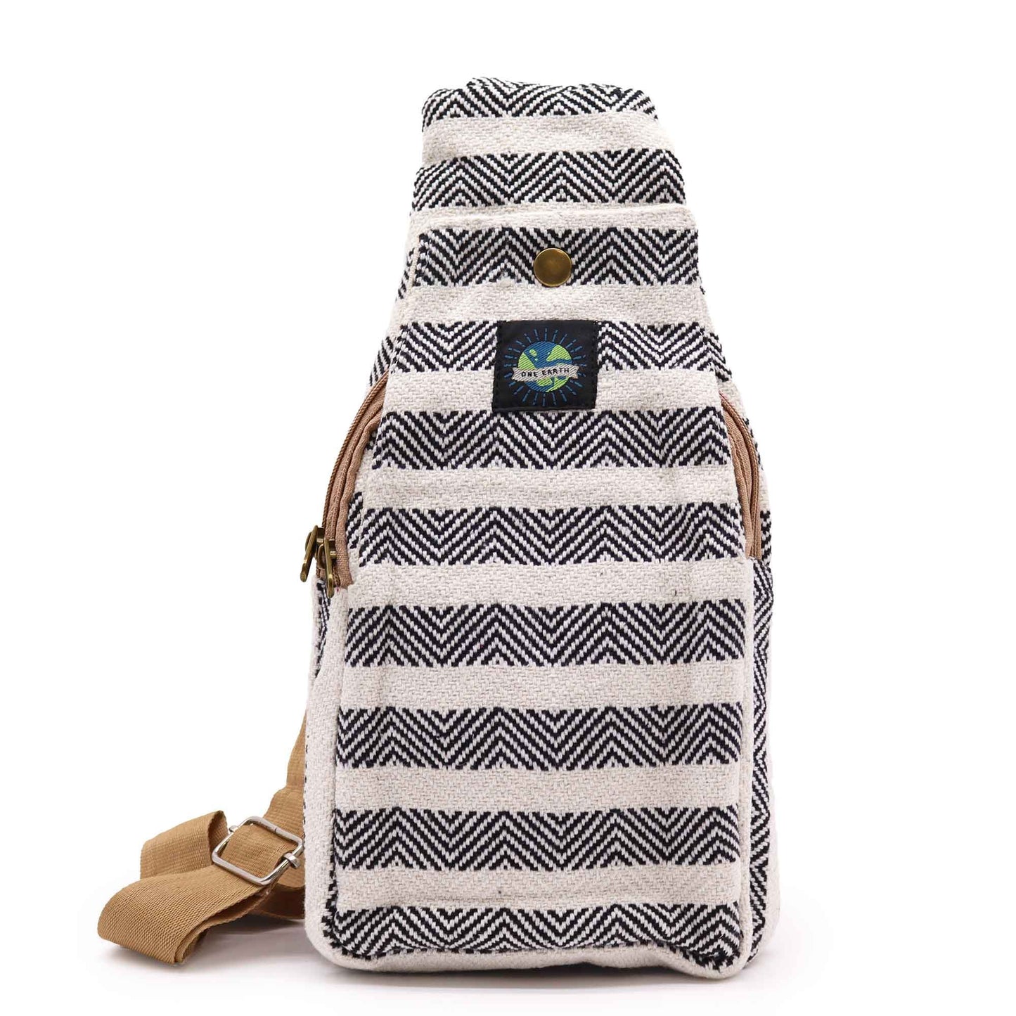 Natural Cotton Shoulder Bag - Black and White