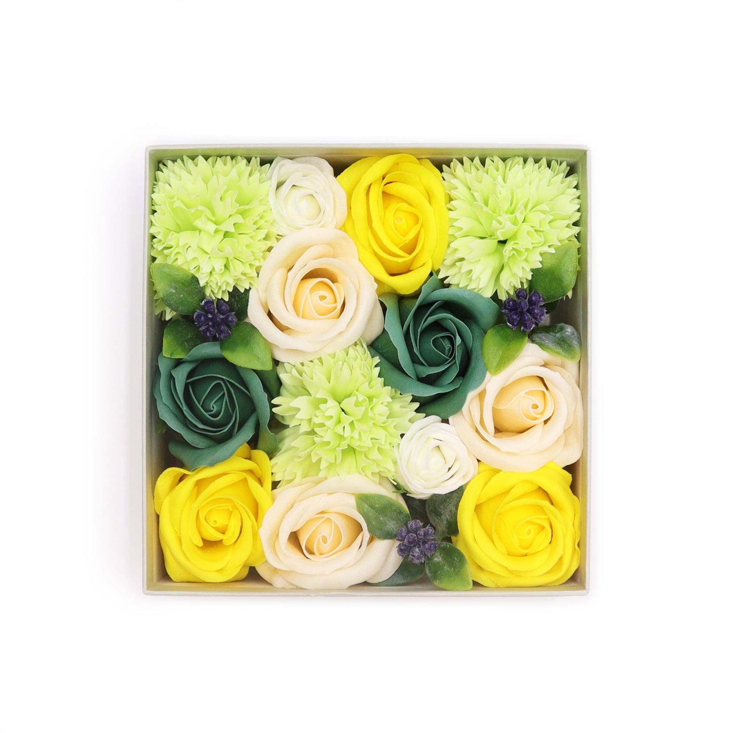 Caja Cuadrada flores - Celebraciones de Primavera - Amarillo y Verdes