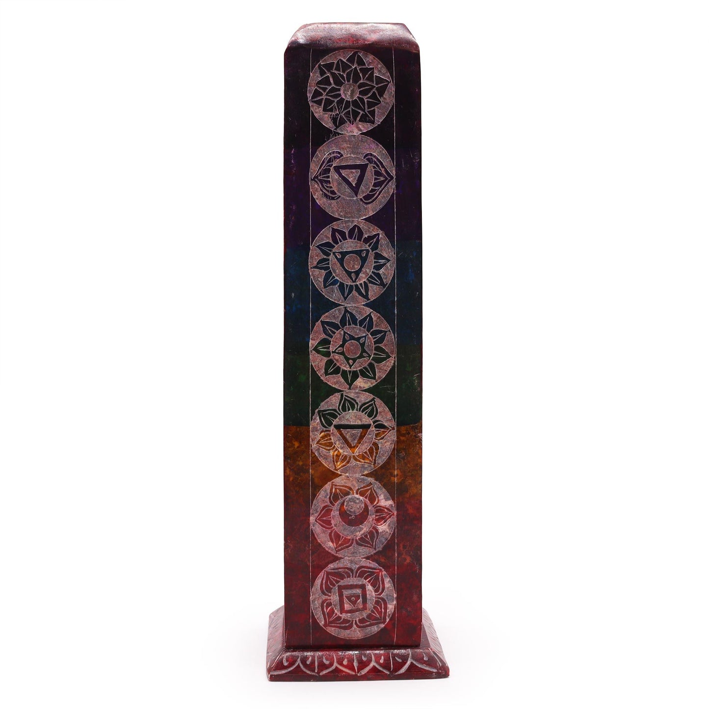 Square Soapstone Tower Incense Holder 25cm - 7 Chakras