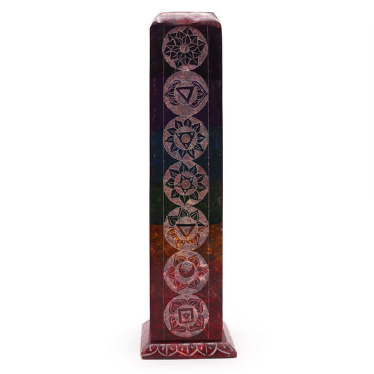 Square Soapstone Tower Incense Holder 25cm - 7 Chakras