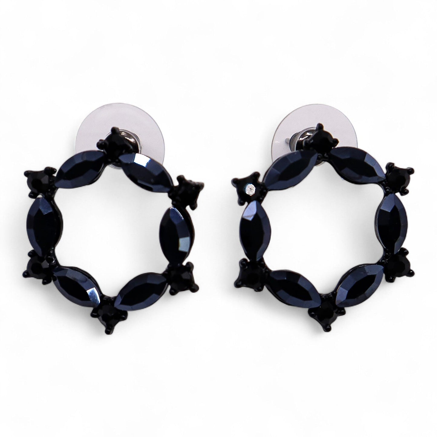 Vintage Crystal Hoop Earrings - Jet Black