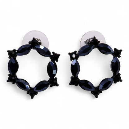 Vintage Crystal Hoop Earrings - Jet Black