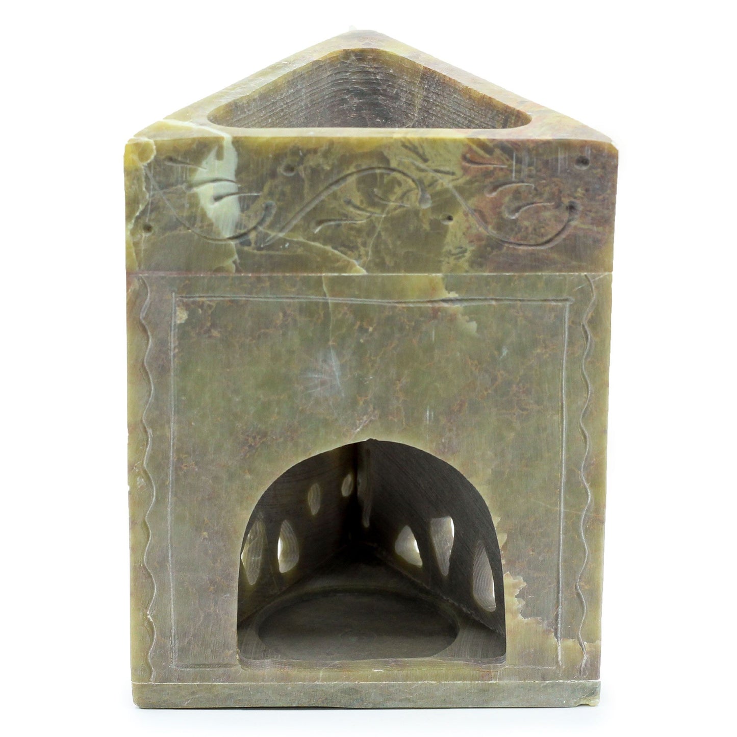 Triangular soapstone oil burner 11x9cm - Elephant