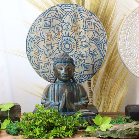Ensemble Feng Shui Bouddha - Mandala floral - Bleu