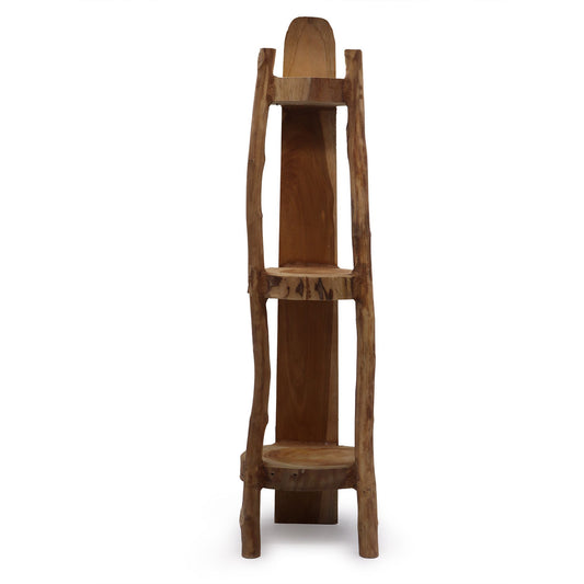 Corner cabinet with 3 shelves in natural teak - 90cm high