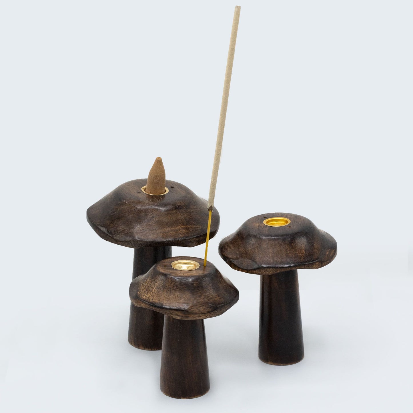 Set of 3 Flat Cone Incense Mushrooms (13cm 12cm 11cm)
