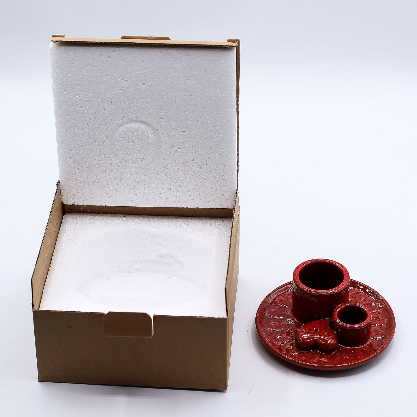 Ceramic holder for Palo Santo and Incense - Mandala - Red with heart-shaped glitter