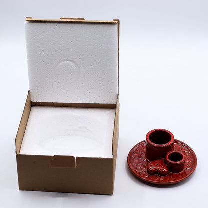 Ceramic holder for Palo Santo and Incense - Mandala - Red with heart-shaped glitter