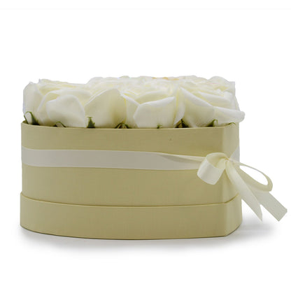 Gift Box - Soap Flower 13 Cream Roses - heart
