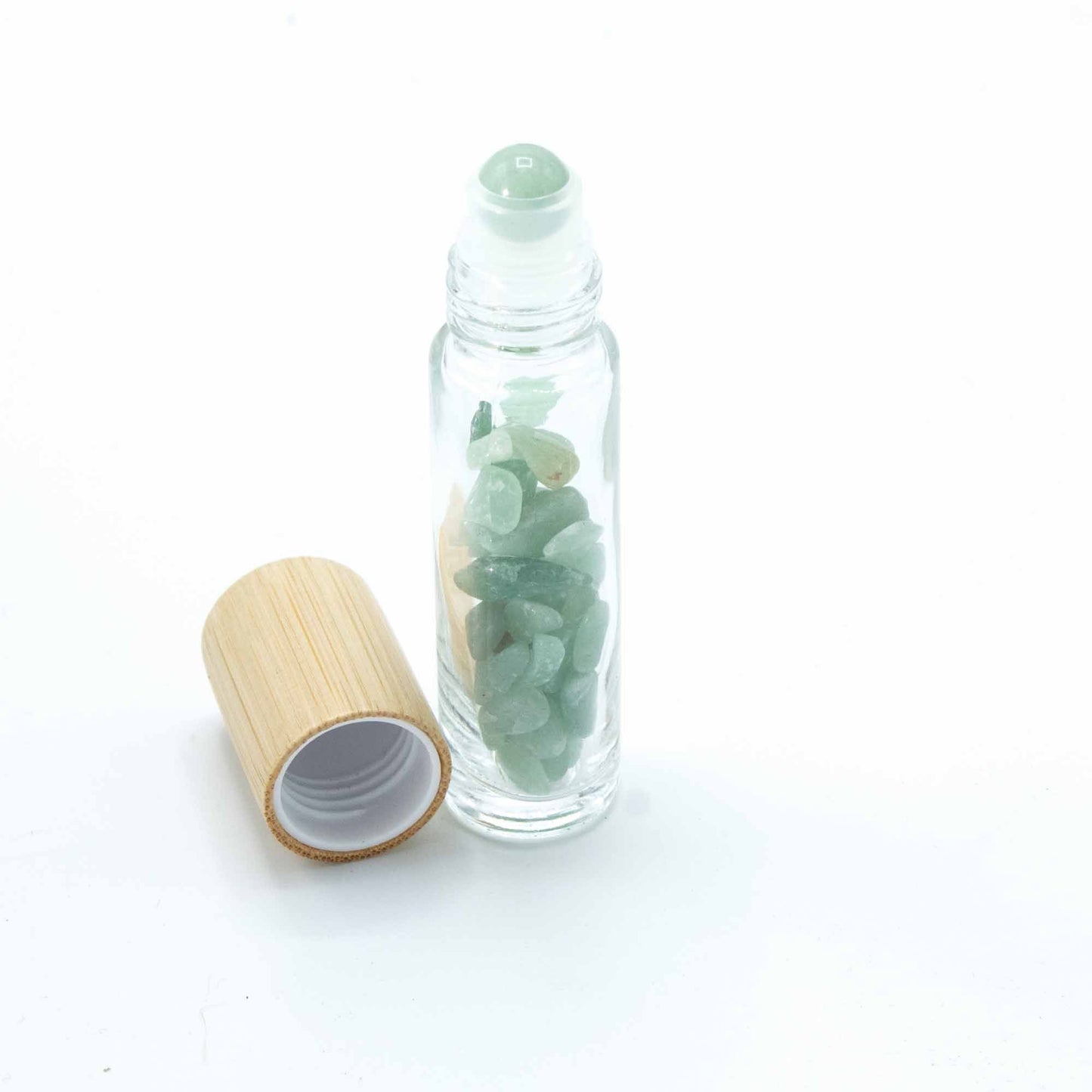 Botella de rodillo de aceite esencial de piedras preciosas - Aventurina - Tapa de madera