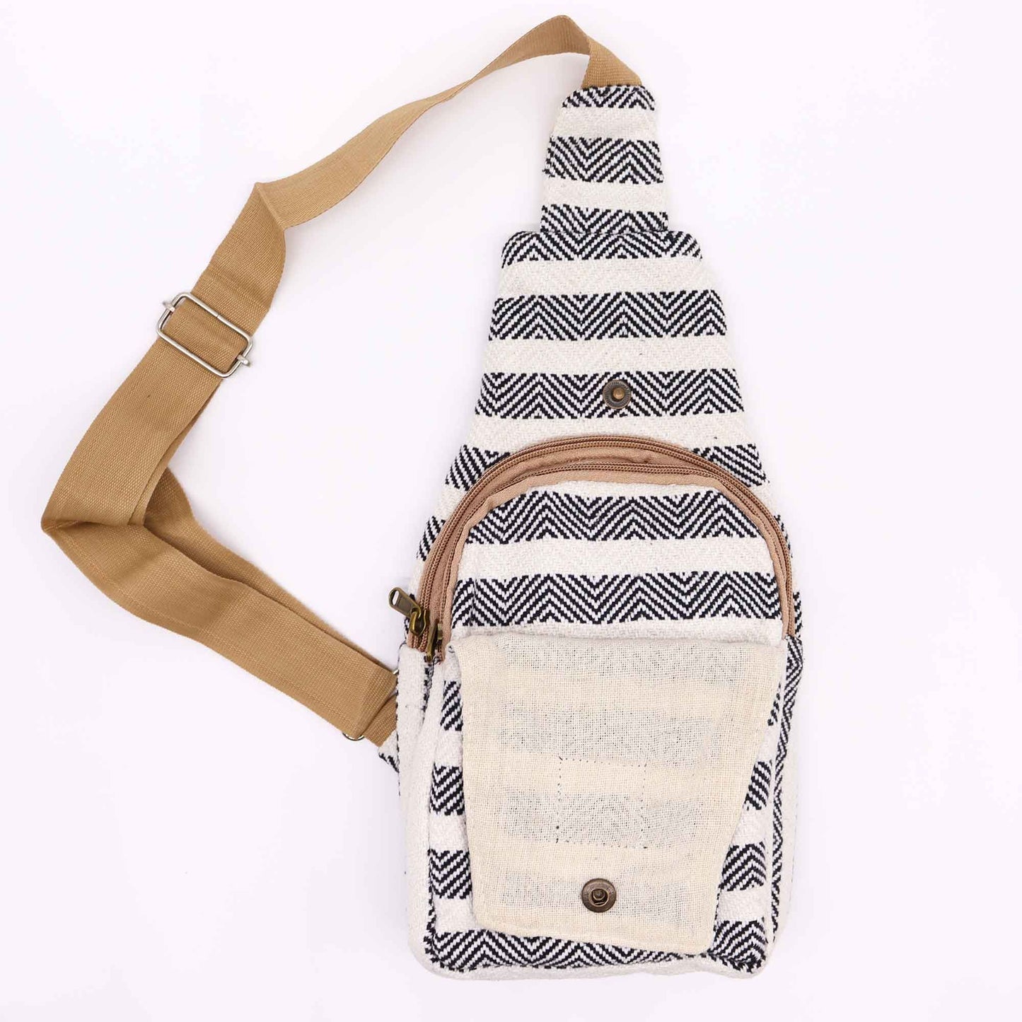 Natural Cotton Shoulder Bag - Black and White