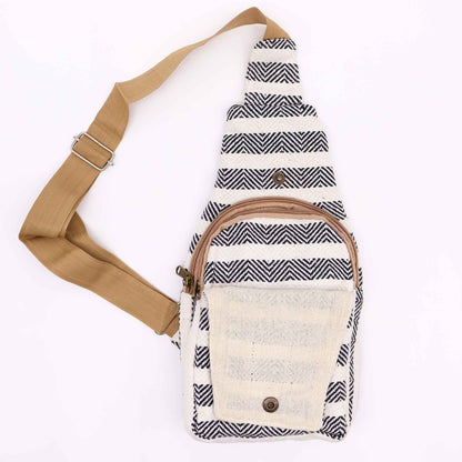 Natural Cotton Shoulder Bag - Black and White