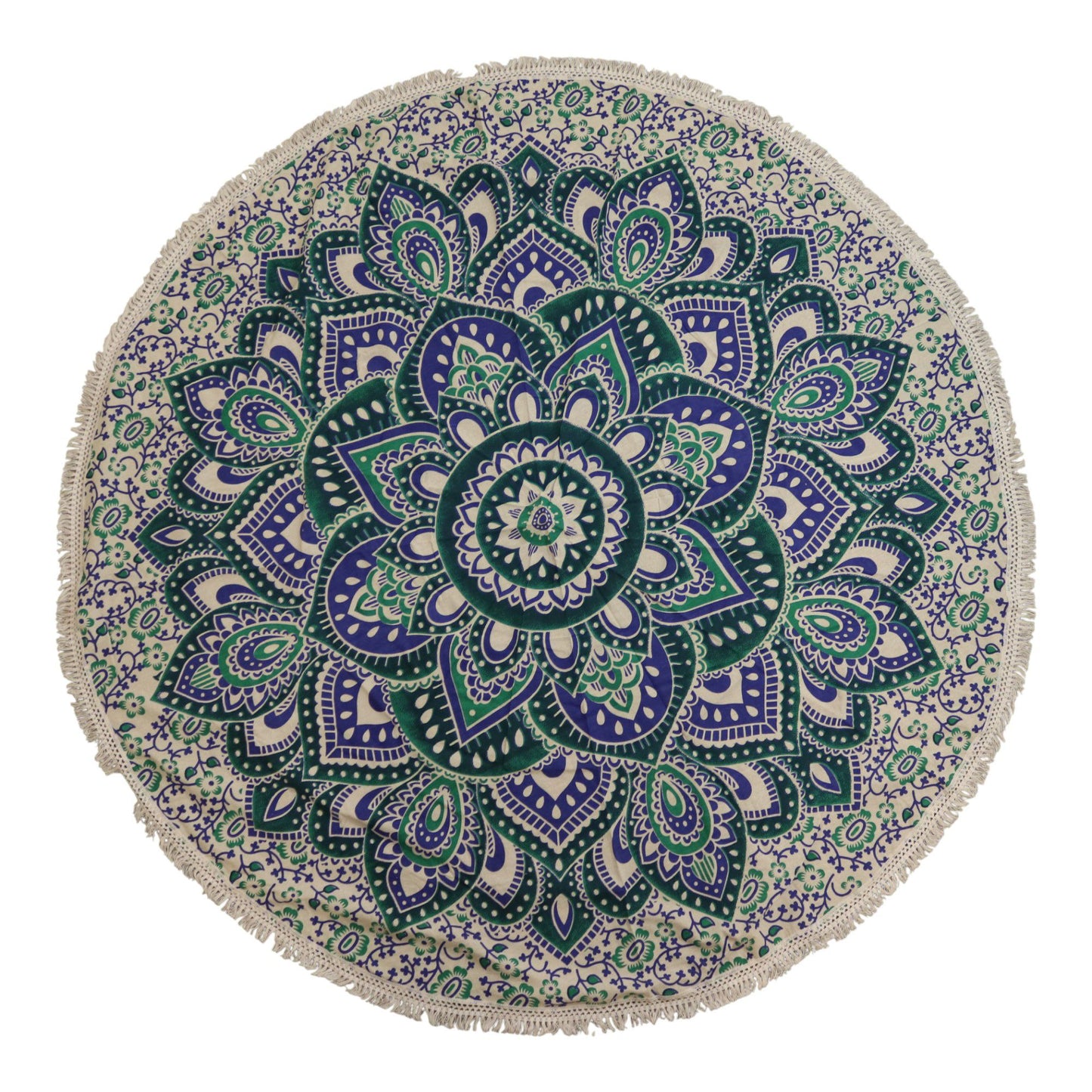 Small round cotton mandala (130 cm) - turquoise and blue