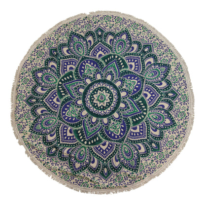 Small round cotton mandala (130 cm) - turquoise and blue