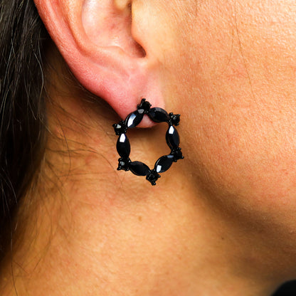Vintage Crystal Hoop Earrings - Jet Black