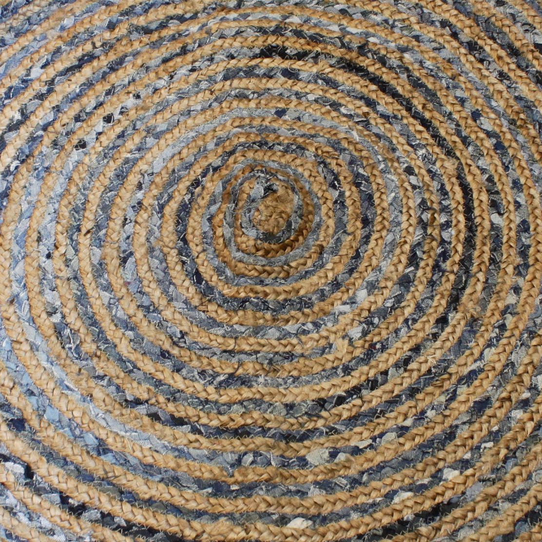 Round Jute and Denim Recycling Rug - 90 cm