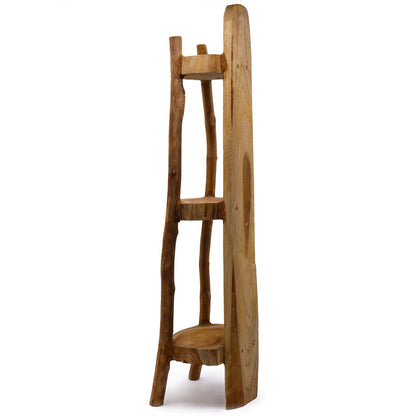 Corner cabinet with 3 shelves in natural teak - 90cm high