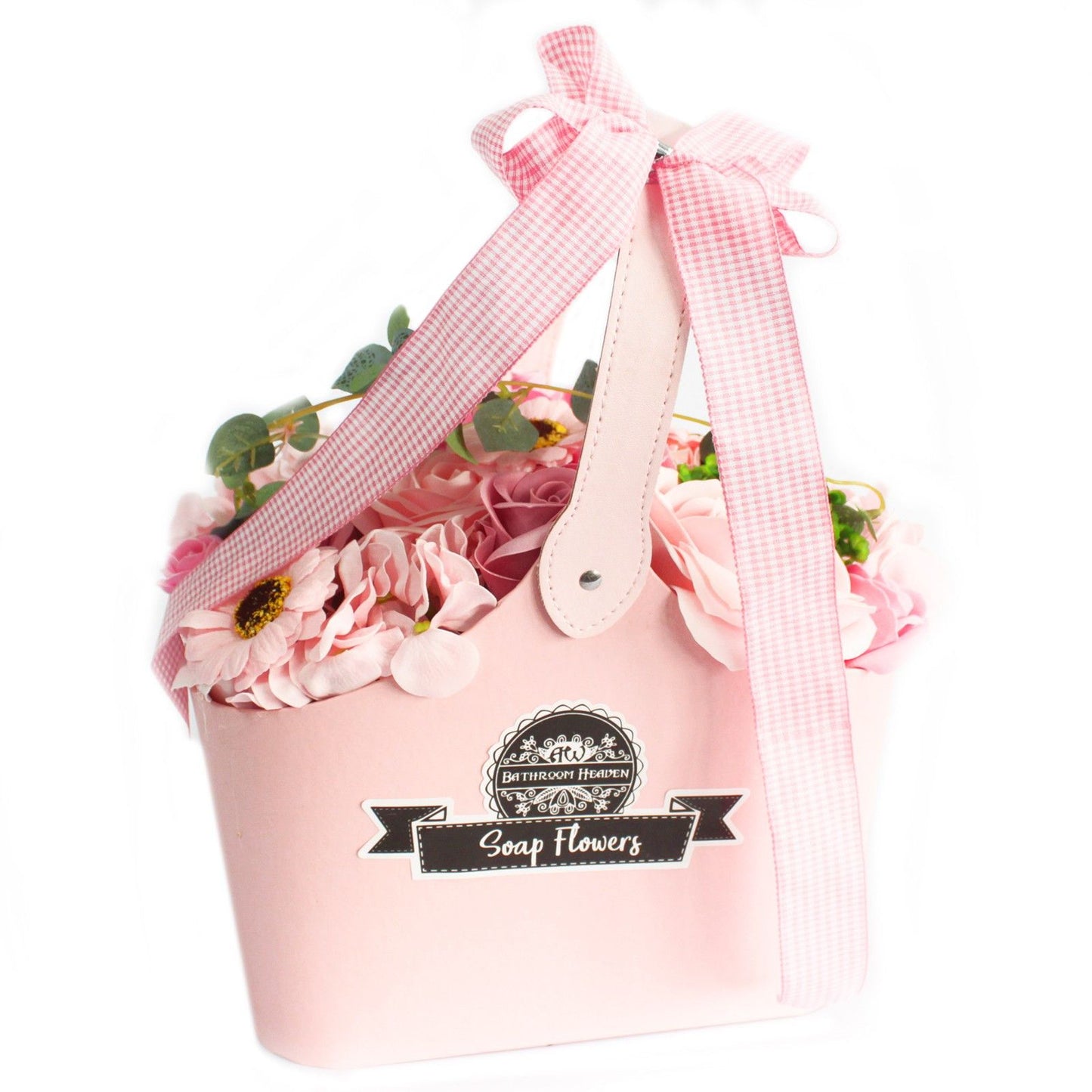 Basket bouquet of soap flowers - pink