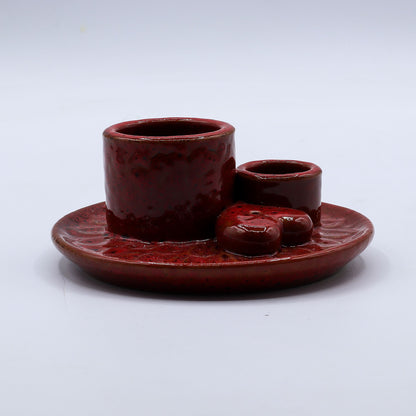Ceramic holder for Palo Santo and Incense - Mandala - Red with heart-shaped glitter