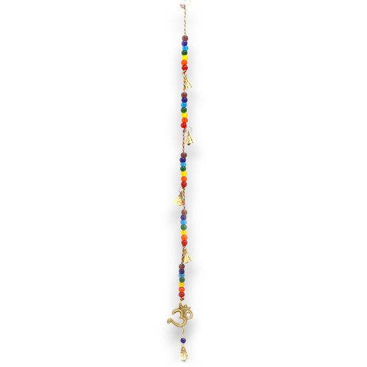 Clochettes indiennes - OM en laiton avec perles de chakra, clochettes à remontoir - 53 cm